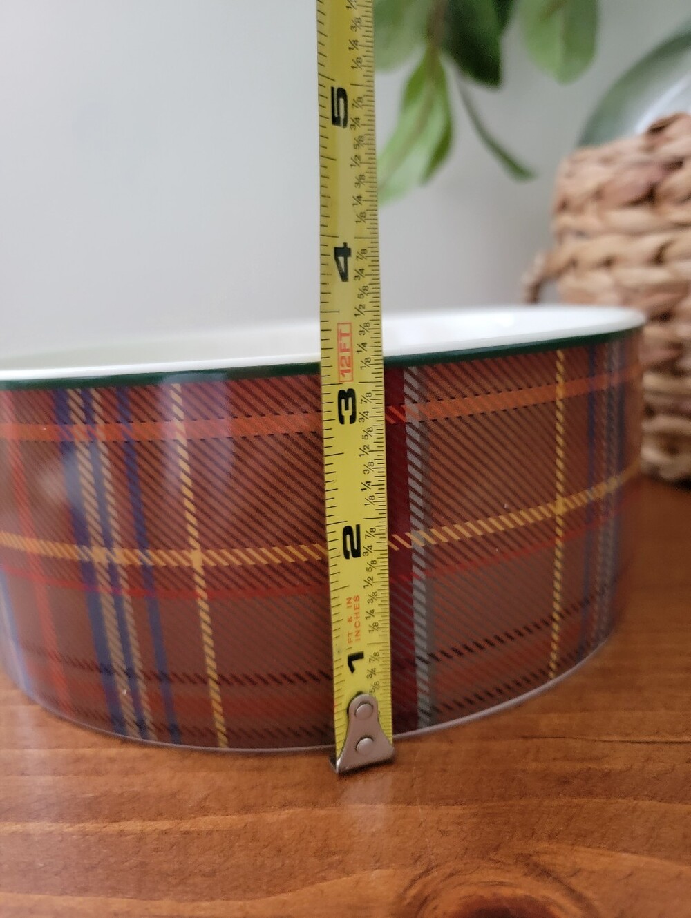 Pottery Barn Woodrow Plaid Large Pet Stoneware Dog Dish Food Or Water Bowl - Picture 5 of 8